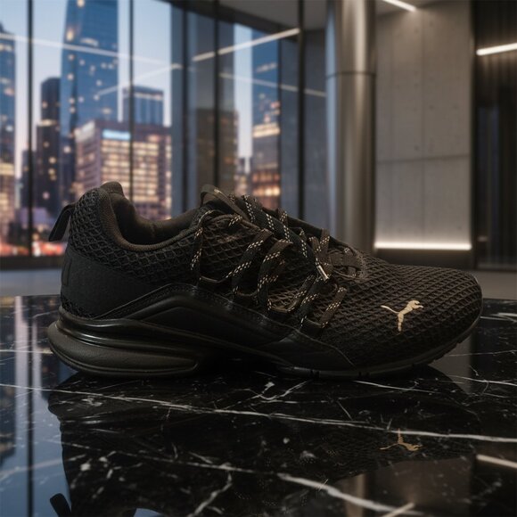 Puma Men's Low-Cut Axelion Spark Athletic Sneakers 193481-03 Black/Gold Size 8 - Picture 1 of 11